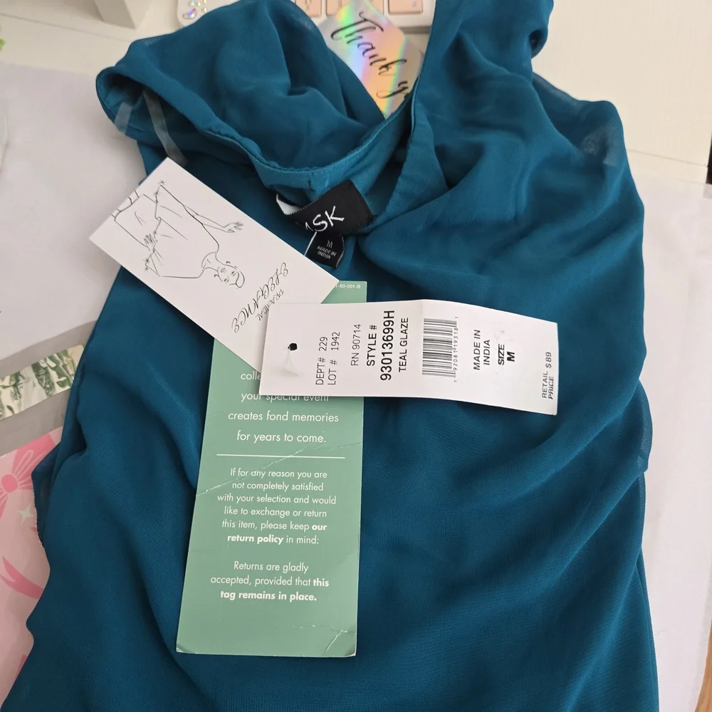 NWT MSK Teal Embellished Cape Overlay Dress Size M - Picture 11 of 14